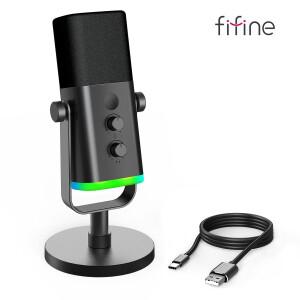 FIFINE USB XLR 다이나믹 마이크, RGB 컨트롤, 헤드폰 잭, 음소거, PC 게임 녹음 스트리밍 AmpliGame-AM8