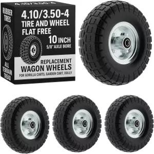하우스러블 왜건 휠 4.10/3.50-4 타이어 고릴라 카트 교체 10인치 솔리드 고무 플랫 프리 가든 돌리 바로우