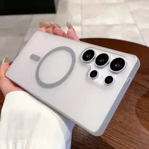 럭셔리 슬림 Magsafe 충전 삼성 S25 울트라 S23 S24 FE S22 플러스 S21 S20 FE A25 A35 A15 서리로 덥은 커