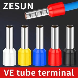 200피스 VE 황동 튜브  사전 절연 핀 터미널 커넥터  냉간 압착 구리 와이어 노즈 E1508/2508/4009/6012 AW