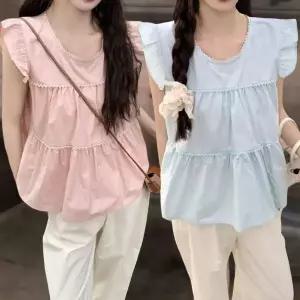 [하프클럽/]여성용 시원한 여름 프릴 레이스 블라우스