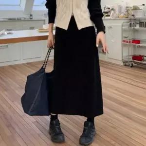 여성 여자 학생 가을 겨울 코듀로이 골덴 밴딩 롱 스커트 치마