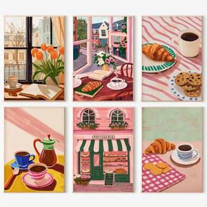카사위브 6팩 숫자 키트 페인트, 캔버스에 키트로 그린 커피 DIY 아크릴 유화 빵 홈 데코용 페인트칠 9.8x13.8인치