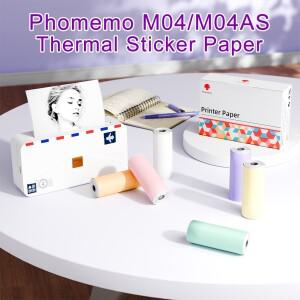 Phomemo 흰색 접착식 열 스티커 용지 M03AS/M04S/M04AS 무선 포켓 프린터 3 롤 호환 107mm