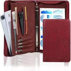 여성 및 남성을 위한 AZXCG 엠보싱 패드폴리오 3개의 링 바인더가 있는 지퍼 A4 필기 패드 홀더가 여성을