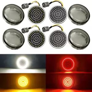 ToKnoMe 1157 LED 방향 지시등 2인치 전면 후방 전구 81개 조명 스모크 렌즈 커버 키트 할리 데이비슨