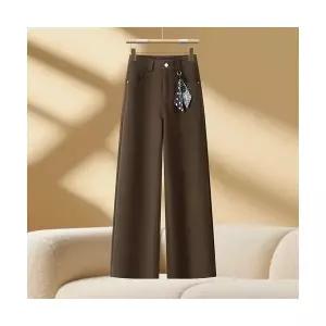 여성 추천각 슬랙스 네이비 모직 통바지 가을 겨울 슬림핏 하이웨스트 캐주얼 와이드 바지 OOTD4