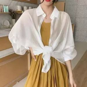 여성용 비침소재 시폰 가오리핏남방 이지 와이셔츠 S/S 가벼운