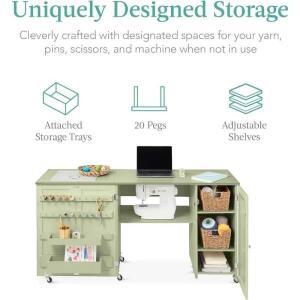 #대형 접이식 재봉 테이블, 다용도 휴대용 공예 및 컴팩트 디자인의 사이드 데스크, 캐스터 휠 포함