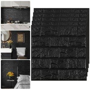 인조 벽돌 벽 패널 필 앤 스틱 타일 - 주방용 백스플래시 타일 3D 스틱 - 벽용 블랙 방음 폼 스톤 벽 패널