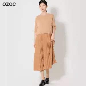 플리츠 우븐배색 니트 롱원피스