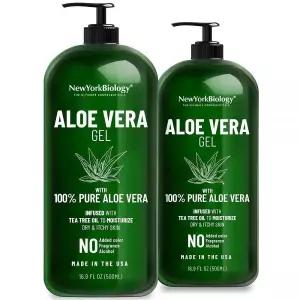 New York Biology 얼굴, 피부 및 모발용 알로에 베라 젤 - 티트리 오일 주입 신선한 식물 햇볕 완화 건조한