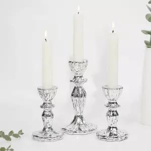 초스테이 유리 캔들 홀더 3종 세트 실버 머큐리 테이퍼 홀더용 테이블 중앙 장식 홈 데코 결혼식 생일 파티
