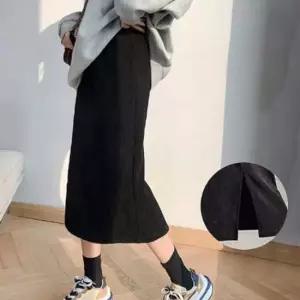 여성겨울롱치마 여성 골덴 기모 롱스커트 1P 뒤트임 데일리 스커트