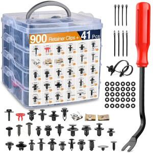 GUACC 941Pcs 카 리테이너 클립 및 오토 바디 패스너 모음-포드 GM 도요타 혼다 크라이슬러 벤츠 닛산 등 10개의 케이블 타이가 있는 가장 인기 사이즈 나일론 범퍼 펜더 리벳 30개.