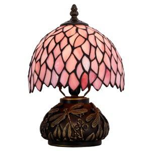 WERFACTORY 작은 램프 책상 핑크 등나무 스타일 스테인드글라스 버섯 테이블 브론즈 미니 액센트 W8H11 인치 S523P 시리즈
