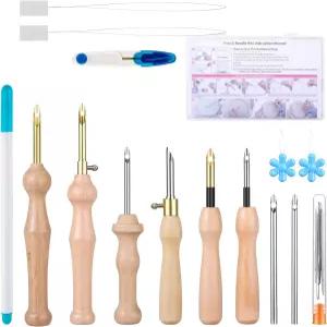 펀치 니들 키트에는 2.5mm-3.5mm-5mm 금속 바늘이 포함된 조절 가능한 도구 초보자용 세트 장식 및