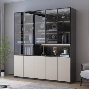 프리미엄 라이트  원목 거실 수납장 책장 유리 도어 진열장 일체형 벽면 먼지 방지