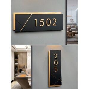 아파트 금속 룸넘버 비고 동호수 문패 스트라이프 아파트호수판 번호판 숫자판 현관문 4자리 3 방번호 숫자 블랙/골드 합금 호실판