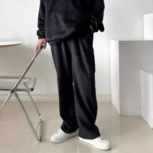 도톰한 뽀글이 양털 안감 겨울철 남자 와이드 팬츠통넓은바지 밴딩 아이스 청바지 카고 면바지 정장 편한