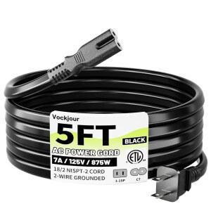 복주르 2 프롱 AC 전원 코드 5피트 블랙, 소니 PS5 / PS4 PS3 슬림, 플레이스테이션 5 4 3, 엑스박스 원 X /S, 시리즈 TV, 프린터-ETL용 범용 케이블 교체 목록