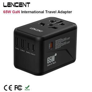 LENCENT GaN 고속 충전 어댑터 여행용 유럽 호주 미국 영국 플러그 2USB 3 타입 C 65W 100W
