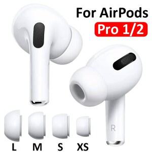AirPods Pro 1/2 팁용 교체용 이어팁 1-4쌍 실리콘 고무 이어팁 이어버드 캡 젤 액세서리 XS/S/M/L 흰색