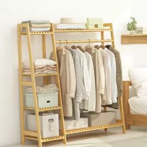 원목 행거 다용도 선반형 이동식 원목 스탠드 옷걸이 조립식 대나무 우드 진열대 화장대 정리함 침실 안방