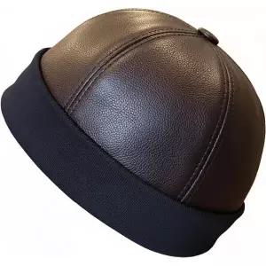 남성용 가죽 스컬 캡 - 베레모 모자 양가죽 도커 캐주얼 스트리트웨어 피셔맨 러닝용 비니 모자, 브라운.,