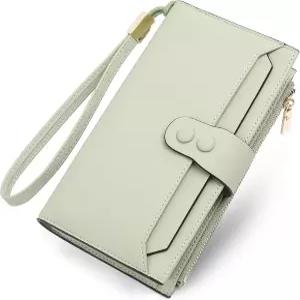 여성 가죽 이중폴드 손목렛 RFID 차단 클러치 여행용 지갑 신용카드 소지자 신분증 창 여성용 휴대폰