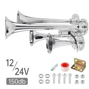 에어혼 화물차 크락션 12V/24V 150dB 슈퍼 시끄러운 4 톤 자동차 에어 호른 세트 트럼펫 압축기 용품 차량