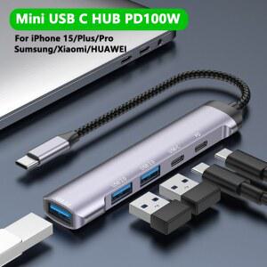 미니 USB C 허브, PD 100W, 아이폰 15 플러스 프로 맥스 삼성 S24 울트라 S23 샤오미 화웨이 노트북 PC 맥북 액세서리