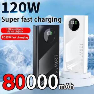 120W 파워 뱅크 초고속 충전 80000mAh 초대용량 모바일 전원 외장 배터리 아이폰 샤오미 삼성용