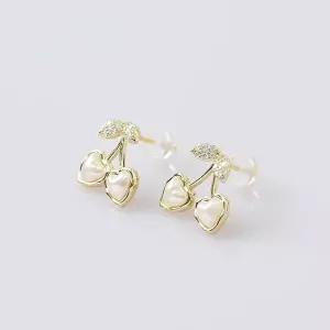 하트 실버925 귀걸이 진주 큐빅 체리-WFIFQSO