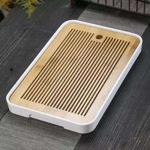 쟁반 대나무 다기트레이 차판 흰색 직사각 36X24cm 테이블세팅용품