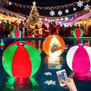 미아오케 수영장 장난감 16인치 3팩 LED 비치볼 리모컨 포함 게임 나이트 여름 파티 야외 모두 가족 게임에