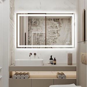 테아모 40인치 x 24인치 LED 욕실 거울 조명 전면 백라이트 조명 배니티 미러 더블 메이크업 3가지 색상 깨짐 방지 김서림방지 CR95+ 가로/세로