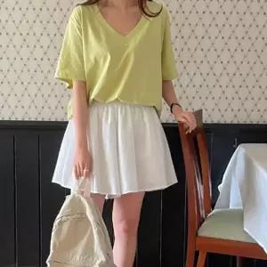 여성 루즈핏 브이넥 반팔 면 티셔츠 빅사이즈