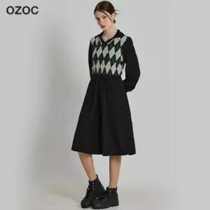 아가일 니트 베스트 레이어드 롱 원피스