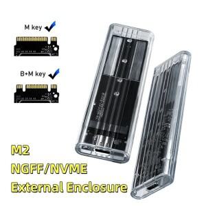 M.2 NVME SSD 투명 외부 인클로저 PCIe NGFF SATA 듀얼 프로토콜 케이스 USB C타입 10Gbps PCI-E 하드 디스