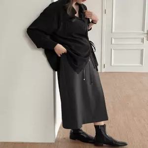 [제작] 티시크 뒷밴딩 레더 벨트 세트 롱 스커트 86270 빅사이즈 여성의류