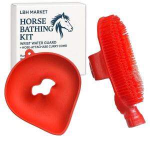 LBH 마켓 말 목욕 키트 u2013 손목 물 보호대 + 호스 부착 가능한 커리 빗 u2013 스테이 드라이 말 목욕 u2013 그루밍 도구 u2013 다양한 색상