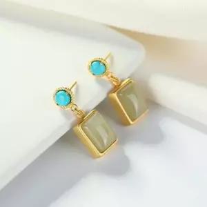 원석 S925 써지컬 귀걸이 보석 골드 비취 옥 터키석