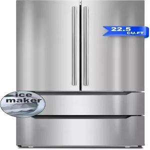 스매드 프렌치 도어 냉장고 22.5 큐피트 제빙기 포함 주방 프로스트 프리 카운터 깊이 LED 조명 스테인리스