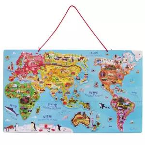 지도교구 5대양 6대주 색상별 자석 퍼즐 원목판 세계지도 수교육