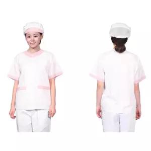 여성용 라운드 반팔 주방 위생복 상의n모자 작업용 단체복 배식용 주방복 조리복