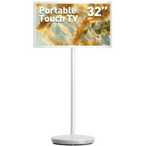 터치스크린이 탑재된 KEFEYA 32인치 휴대용 TV | 6GB RAM + 128GB 저장 공간 8시간 배터리가 내장된 1080P 풀 HD 모니터 안드로이드 13 OS 바퀴 달린