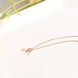 [콩심팥심]시후주얼리 로즈골드 진주 꽃 드롭 시뮬럿다이아 목걸이 EC491N