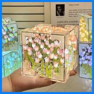 크리 에이 티브 Diy 튤립 꽃 바다 큐브 여자 친구 커플 여자 친구 선물을위한 3 차원 작은 밤 램프 재료 패