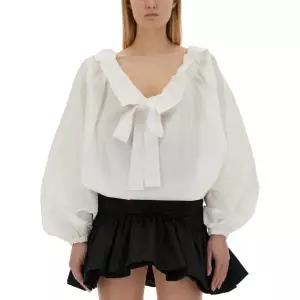 벌룬 슬리브 브이넥 리본 타이 블라우스 TO017_0011001W